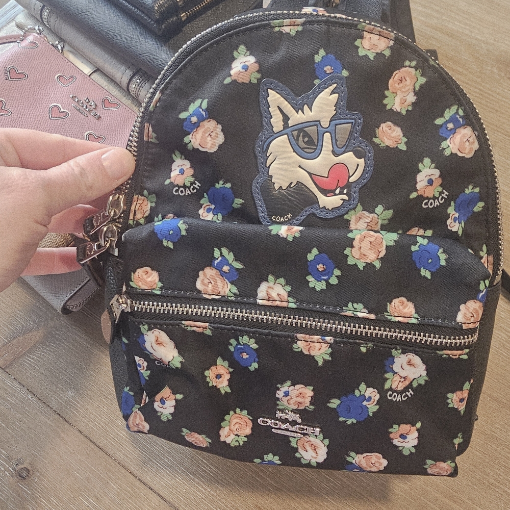 Coach Black Floral Mini Backpack